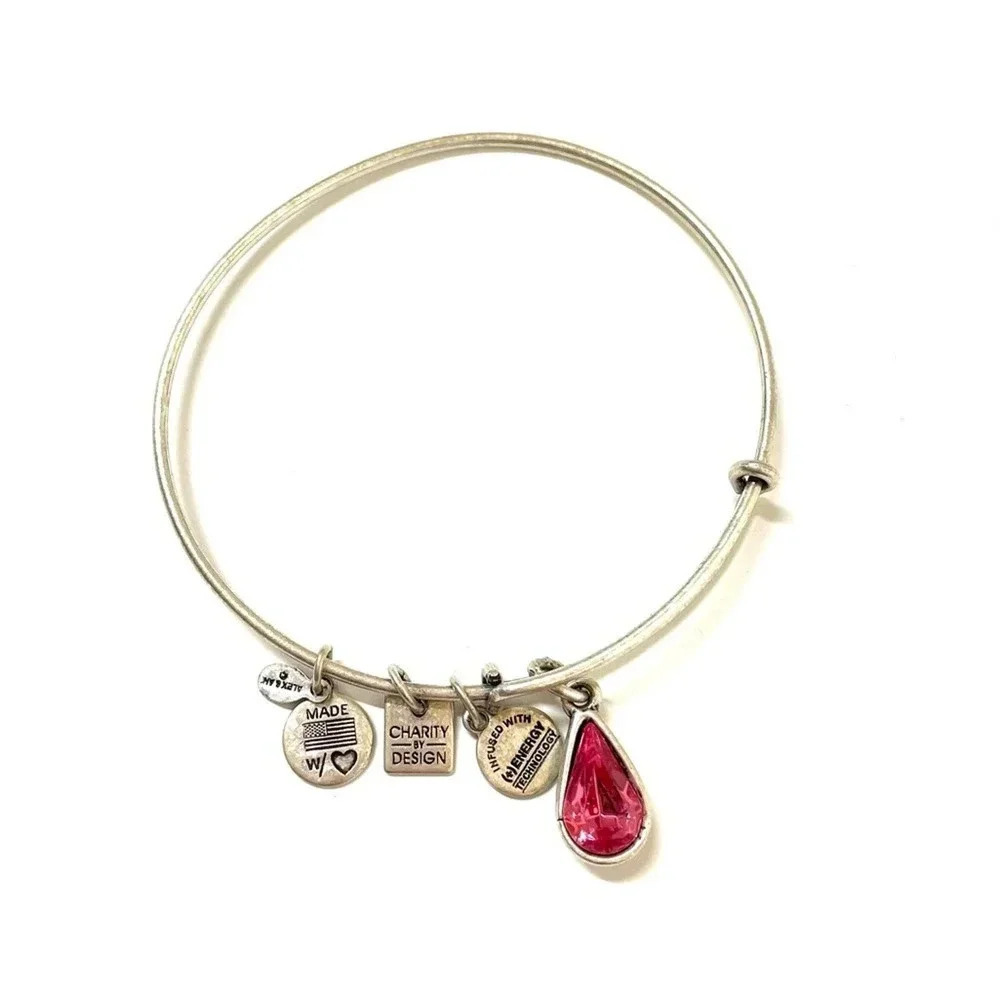 Alex and Ani + Energy Charity by Design Pink Teardrop Gem Silver Bracelet